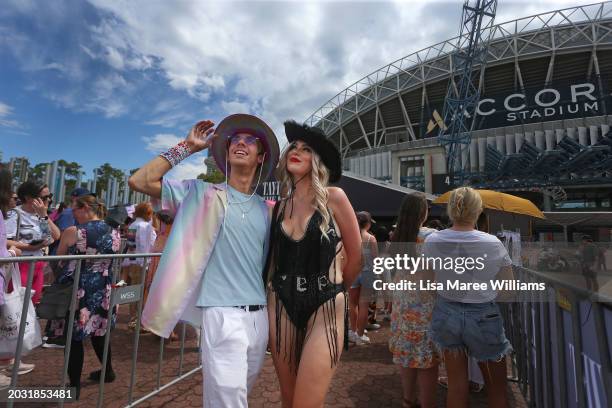 Taylor Swift fans, also known as "Swifties", gather outside Accor Stadium for Taylor Swift's first Sydney concert on February 23, 2024 in Sydney,...