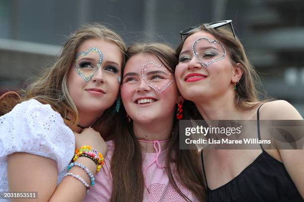 Taylor Swift fans, also known as "Swifties", gather outside Accor Stadium for Taylor Swift's first Sydney concert on February 23, 2024 in Sydney,...