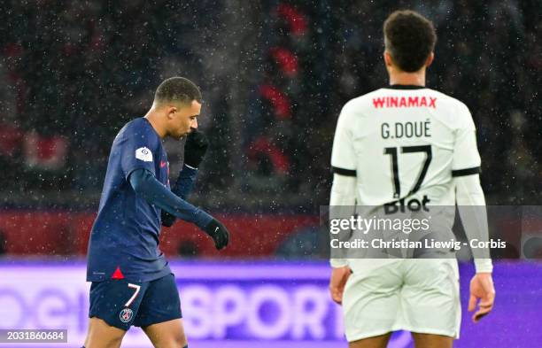 Kylian Mbappé of PSG during the Ligue 1 Uber Eats match between Paris Saint-Germain and Stade Rennais FC at Parc des Princes on February 25, 2024 in...