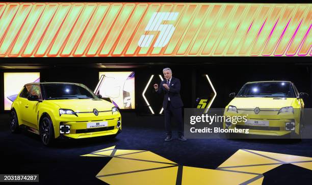 Luca de Meo, chief executive officer of Renault SA, during the unveiling of the R5 E-Tech city car on the opening day of the Geneva International...