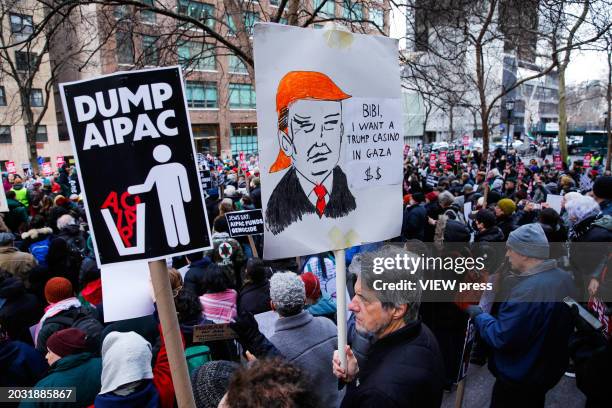 Demonstrators call for a Gaza ceasefire resolution in the U.S. Congress on February 22, 2024 in New York City.