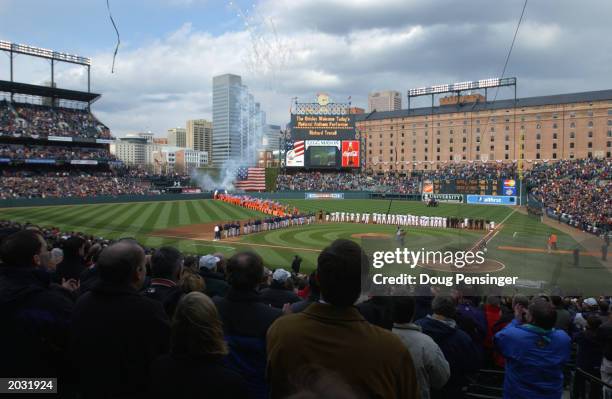 Pregame activities took place under partly cloudy skies for the Baltimore Orioles and Cleveland Indians before a 13 miniute snow delay was called on...