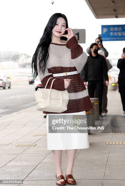 February 20: Joy of Red Velvet is seen leaving Gimpo International Airport for 'SMTOWN LIVE 2024 SMCU PALACE @TOKYO' in Tokyo and Tod's 2024 Fall...