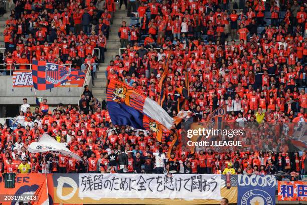 Omiya Ardija fans show their support prior to the J.League J1 match between Vegalta Sendai and Omiya Ardija at Yurtec Stadium Sendai on November 18,...