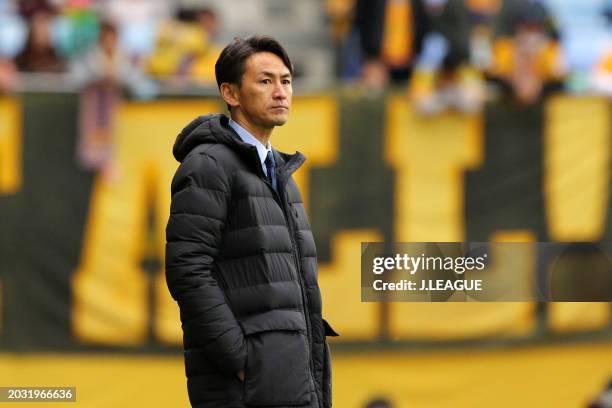 Head coach Susumu Watanabe of Vegalta Sendai looks on during the J.League J1 match between Vegalta Sendai and Omiya Ardija at Yurtec Stadium Sendai...