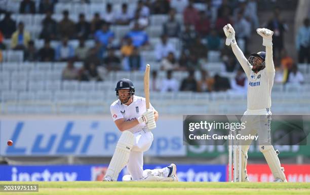 England batsman Jonny Bairstow is lbw to Ravi Ashwin as India wicketkeeper Dhruv Jurel appeals and the wicket is given after review during day one of...