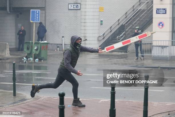 A protest action of farmers' organizations 'Federation Unie de Groupements d'Eleveurs et d'Agriculteurs' , Boerenforum and MAP, organized in response...