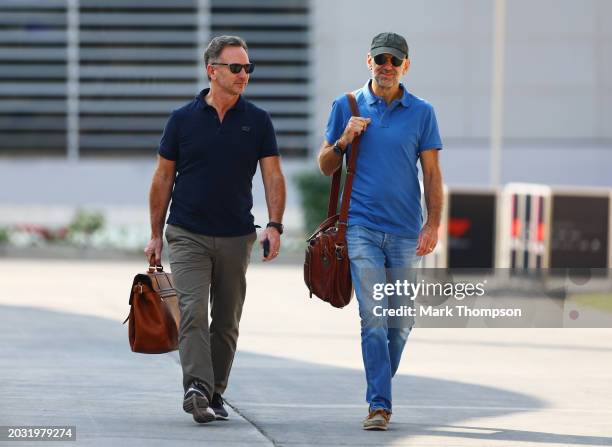 Oracle Red Bull Racing Team Principal Christian Horner and Adrian Newey, the Chief Technical Officer of Oracle Red Bull Racing walk in the Paddock...