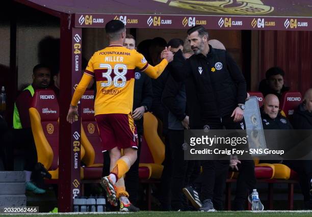 Motherwell Manager Stuart Kettlewell and Lennon Miller during a cinch Premiership match between Motherwell and Celtic at Fir Park, on February 25 in...