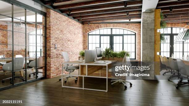 modern office space - ufficio open space foto e immagini stock