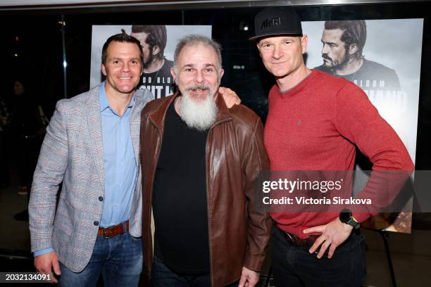 Ian Nelms, Jeremy Ratchford and Eshom Nelms attend the world premiere of "Red Right Hand" at The Landmark Westwood on February 22, 2024 in Los...