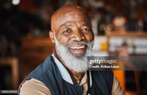 portrait, manager and mature black man at restaurant chain with smile, confidence and small business owner in cafe. franchise, entrepreneur and person at store for lunch service with happy face. - african people stock pictures, royalty-free photos & images