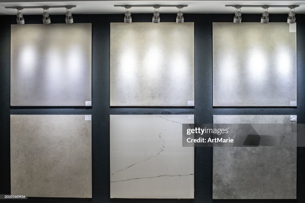 Sample tile flooring in a store