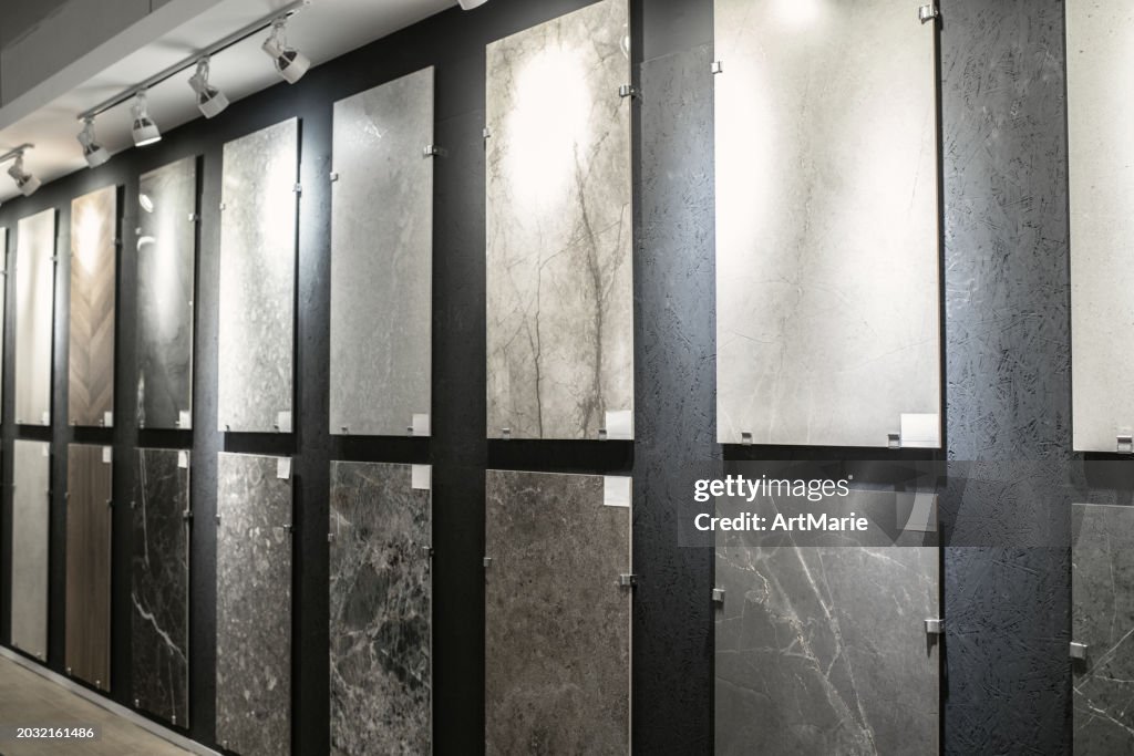 Sample tile flooring in a store
