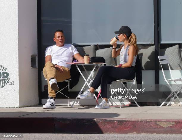 Maria Menounos is seen drinking a coffee on February 24, 2024 in Los Angeles, California.