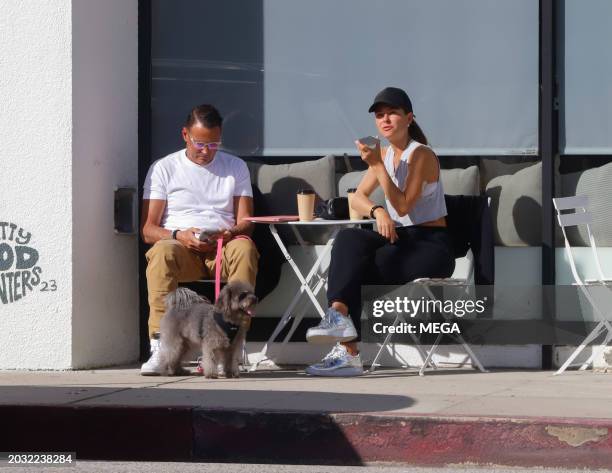 Maria Menounos is seen drinking a coffee on February 24, 2024 in Los Angeles, California.