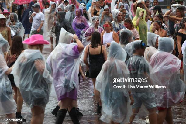 Taylor Swift fans, also known as "Swifties", brave wild weather outside Accor Stadium for Taylor Swift's first Sydney concert on February 23, 2024 in...