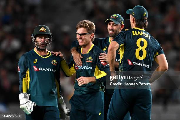 Adam Zampa of Australia celebrates the wicket of Adam Milne of the New Zealand Black Caps during the game two of Men's T20 International series...