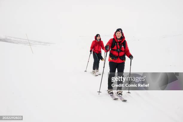 Vicky Pattison and Sara Davies during the final day of the 'Snow Going Back' challenge skiing through the snowy Arctic landscape towards the finish...