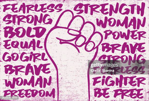 fist up - international women's day - purple - encourage stock illustrations