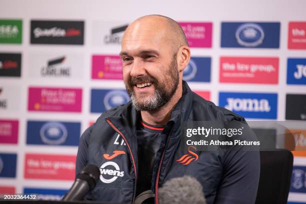 Luke Williams Manager of Swansea City talks to the media during the Swansea City Press Conference at Fairwood Training Ground on February 21, 2024 in...