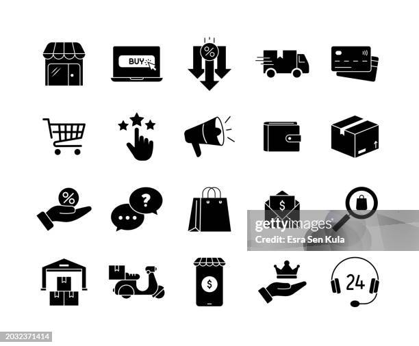 e-commerce and online shopping solid icon set - ordering takeout stock illustrations