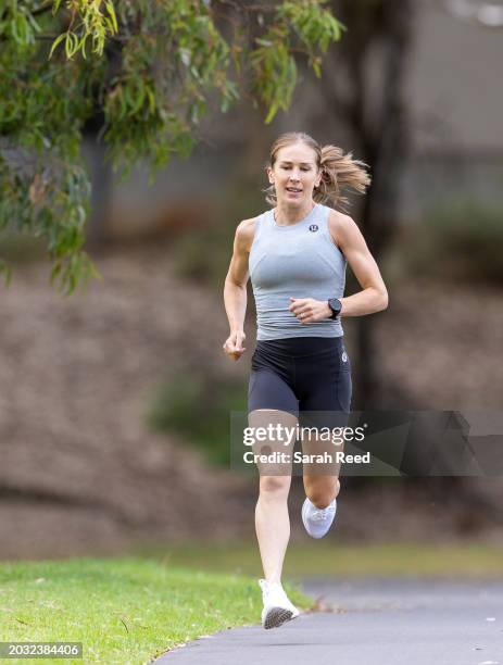 Australian Olympic Marathon athlete Jessica Stenson during a training session along Linear Park on February 23, 2024 in Adelaide, Australia.