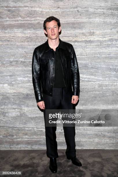 Callum Turner is seen arriving at the Tom Ford fashion show during the Milan Fashion Week Womenswear Fall/Winter 2024-2025 on February 22, 2024 in...