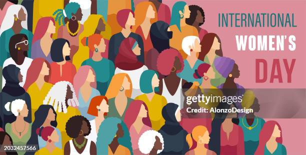 multi-ethnic group of people. seamless pattern. international women’s day banner design with a multi-racial group of women. - chinese friends stock illustrations
