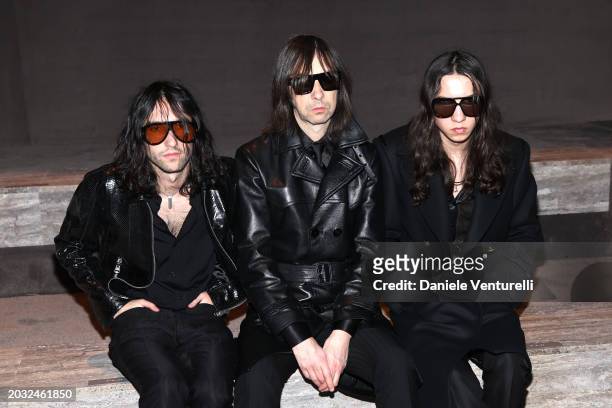 Wolf Gillespie, Bobby Gillespie and Lux Gillespie are seen on the front row at the Tom Ford fashion show during the Milan Fashion Week Womenswear...