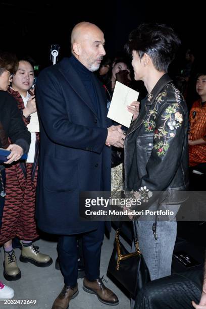 The CEO of Etro, Fabrizio Cardinali and the Chinese actor and singer Ren Jialun, alias Allen Ren, guests at the Etro fashion show at Milan Fashion...