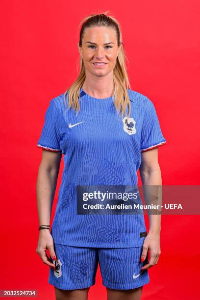 Amandine Henry of France poses for a portrait prior to the UEFA Women´s Nations League Finals 2024 at INF Clairefontaine on February 20, 2024 in...