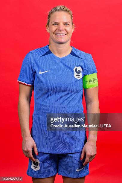 Eugenie Le Sommer of France poses for a portrait prior to the UEFA Women´s Nations League Finals 2024 at INF Clairefontaine on February 20, 2024 in...