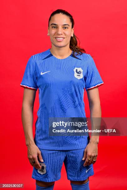 Amel Majri of France poses for a portrait prior to the UEFA Women´s Nations League Finals 2024 at INF Clairefontaine on February 20, 2024 in...