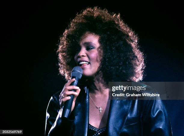 American singer Whitney Houston performs on stage at Wembley Arena, London, 15th May 1988.