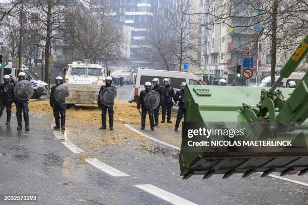 Police pictured during a protest action of farmers' organizations 'Federation Unie de Groupements d'Eleveurs et d'Agriculteurs' , Boerenforum and...