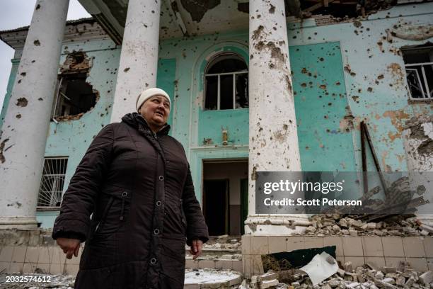 With the active front-line often no more than 10 miles away, Ukrainian Nataliia Dvorzhak speaks about the loss to the community, as workers fix a...