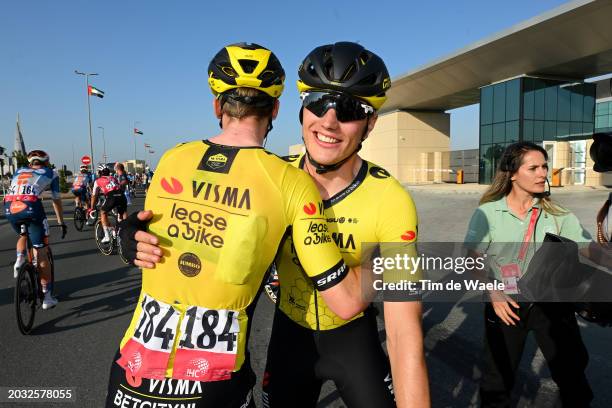 Stage winner Olav Kooij of The Netherlands and Team Visma-Lease a Bike reacts after the 6th UAE Tour 2024, Stage 5 a 182km stage from Al Aqah to Umm...