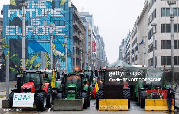 Protest action of farmers' organizations 'Federation Unie de Groupements d'Eleveurs et d'Agriculteurs' , Boerenforum and MAP, organized in response...