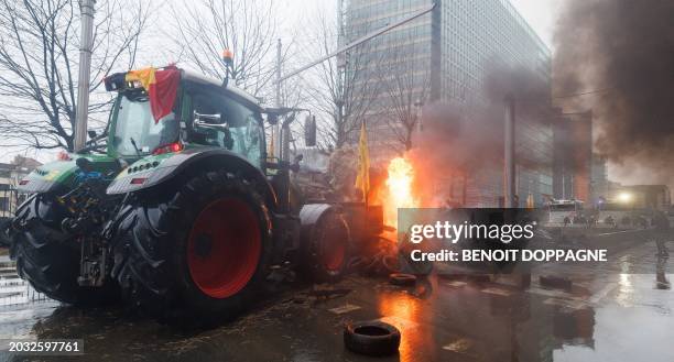 Protest action of farmers' organizations 'Federation Unie de Groupements d'Eleveurs et d'Agriculteurs' , Boerenforum and MAP, organized in response...