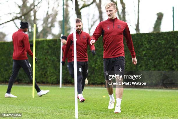 Flynn Downes during a Southampton FC training session at the Staplewood Campus on February 23, 2024 in Southampton, England.