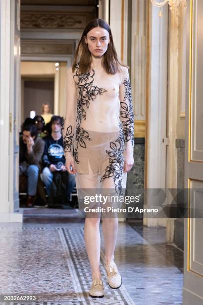 Model walks the runway at the Blumarine fashion show during the Milan Fashion Week Womenswear Fall/Winter 2024-2025 on February 23, 2024 in Milan,...