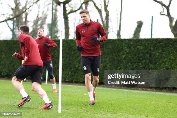 Jan Bednarek during a Southampton FC training session at the Staplewood Campus on February 23, 2024 in Southampton, England.