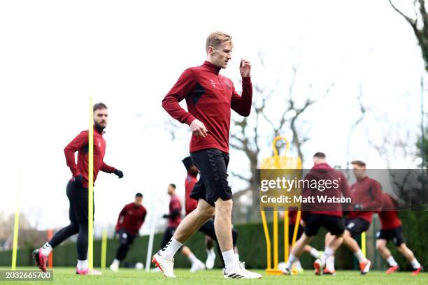 Flynn Downes during a Southampton FC training session at the Staplewood Campus on February 23, 2024 in Southampton, England.