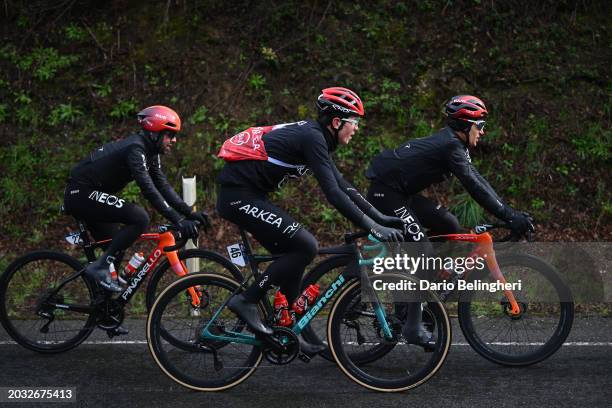 Jonathan Castroviejo of Spain and Team INEOS Grenadiers, Pierre Thierry of France and Team Arkéa - B&B Hotels carrying the feed for his teammates...