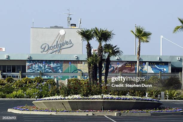 An exterior view of Dodger Stadium on May 18, 2003 in Los Angeles, California.