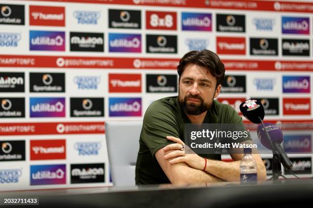 Manager Russell Martin during a Southampton FC press conference at the Staplewood Campus on February 23, 2024 in Southampton, England.