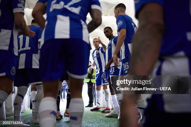 Pepe of Porto signals as they head out for the second half during the UEFA Champions League 2023/24 round of 16 first leg match between FC Porto and...
