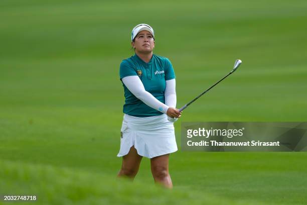Jasmine Suwannapura of Thailand plays her 2nd shot at 9th hole during the second round of the Honda LPGA Thailand at Siam Country Club on February...