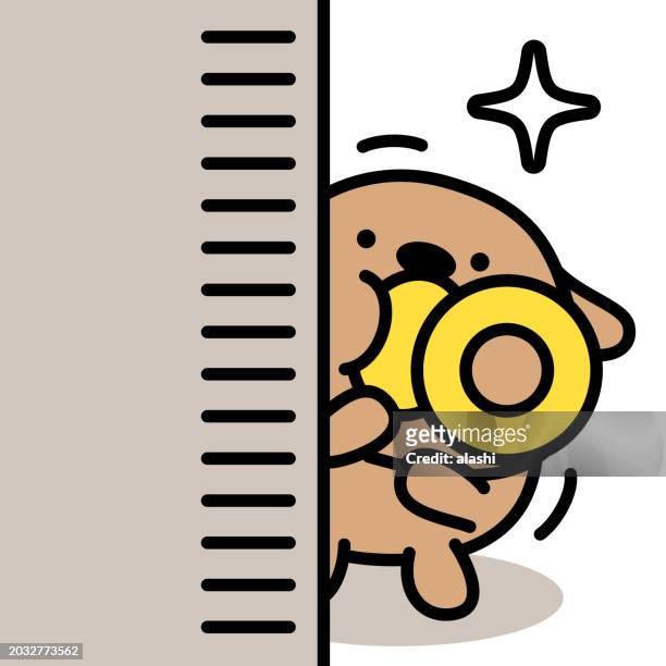 a cute dog, sucking a pacifier, rearing up, hiding behind the wall, and peeking - paparazzi photographer stock illustrations